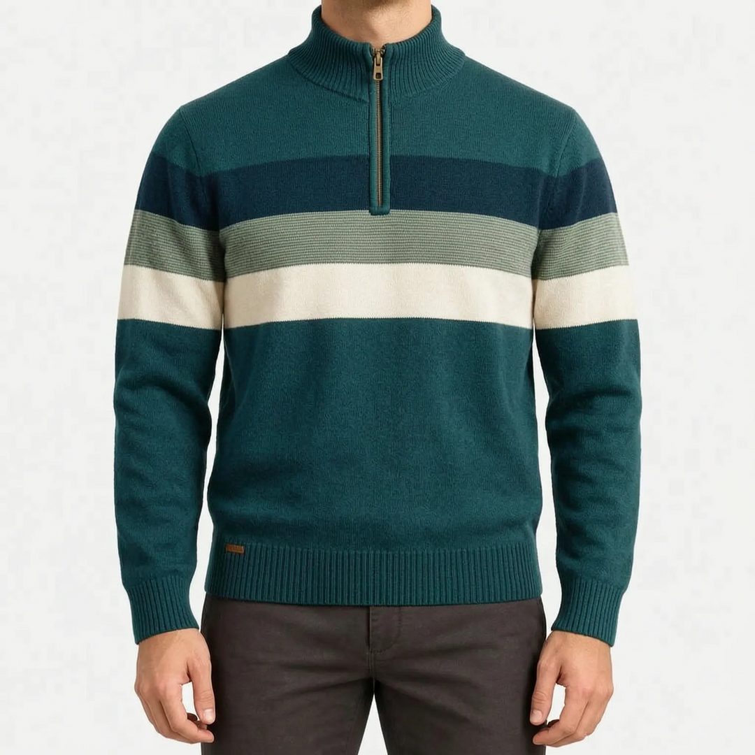 Trui heren | Gestreepte half zip met opstaande kraag