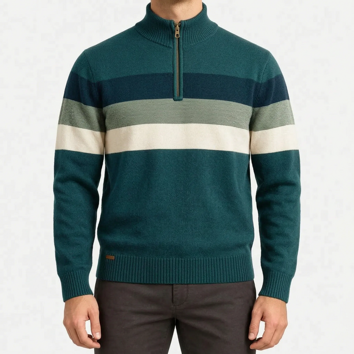 Trui heren | Gestreepte half zip met opstaande kraag