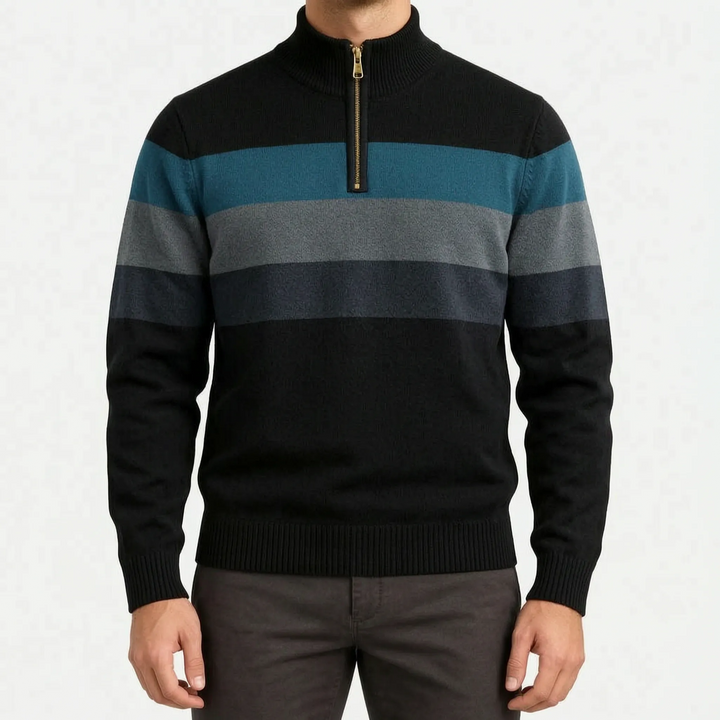 Trui heren | Gestreepte half zip met opstaande kraag