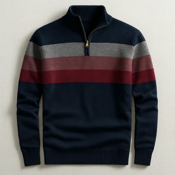 Trui heren | Gestreepte half zip met opstaande kraag