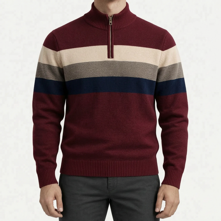 Trui heren | Gestreepte half zip met opstaande kraag