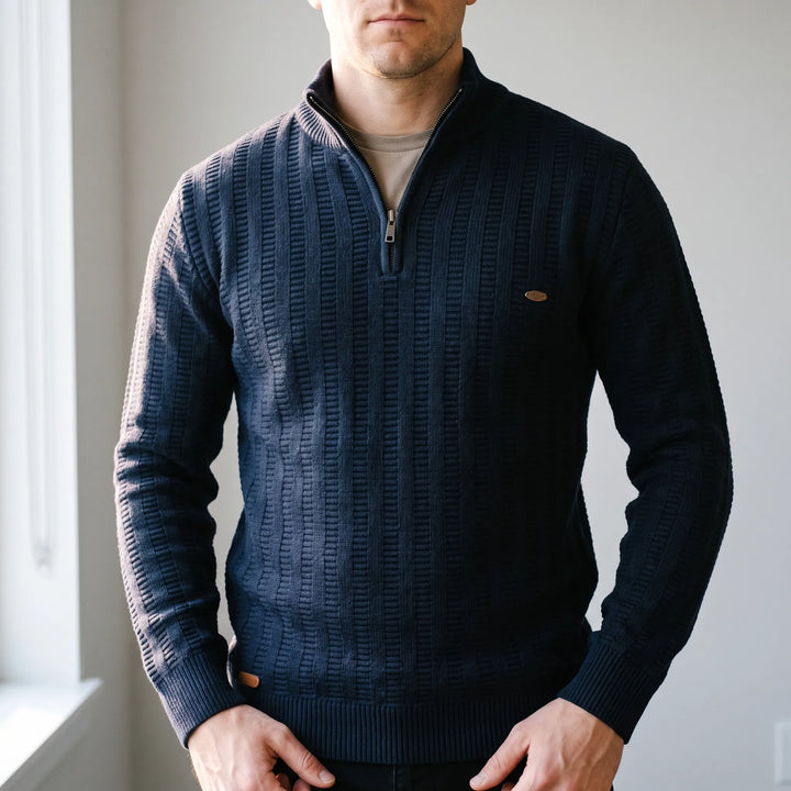 Trui heren | Half zip met hoge kraag en gebreide structuur