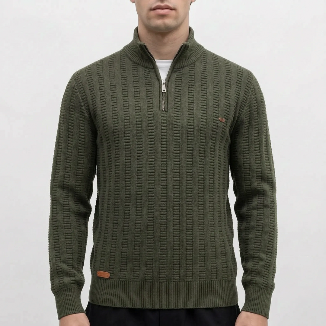 Trui heren | Half zip met hoge kraag en gebreide structuur