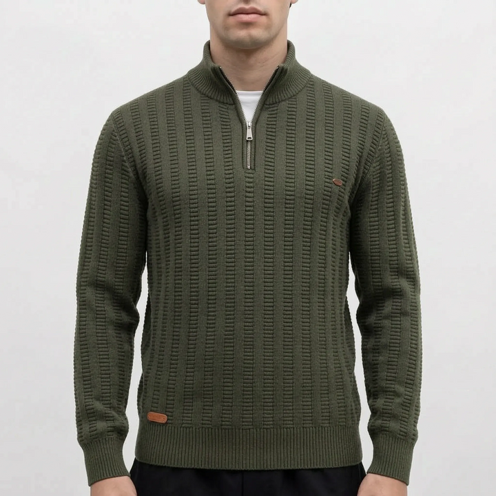 Trui heren | Half zip met hoge kraag en gebreide structuur