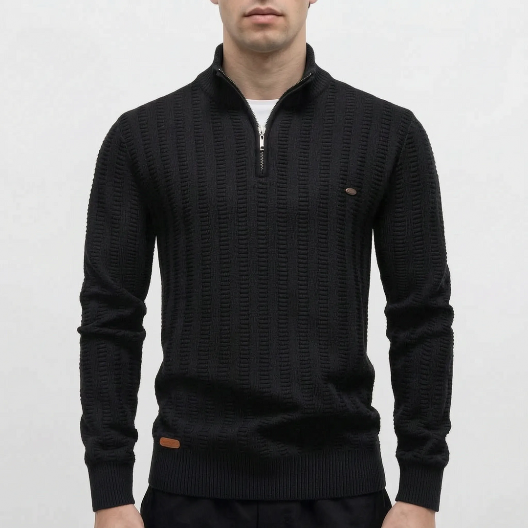Trui heren | Half zip met hoge kraag en gebreide structuur