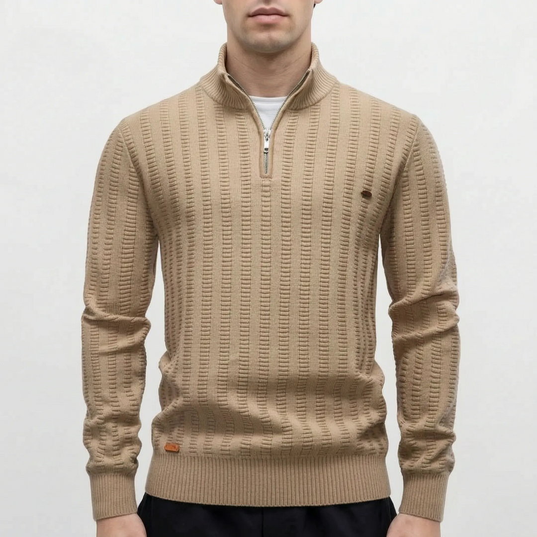 Trui heren | Half zip met hoge kraag en gebreide structuur