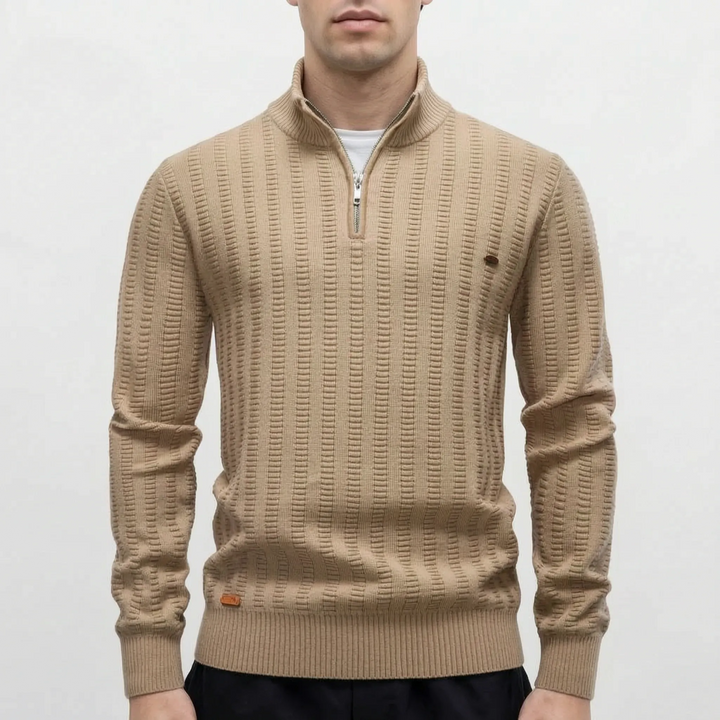 Trui heren | Half zip met hoge kraag en gebreide structuur