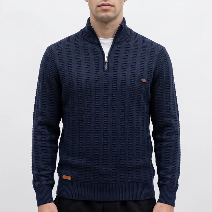 Trui heren | Half zip met hoge kraag en gebreide structuur