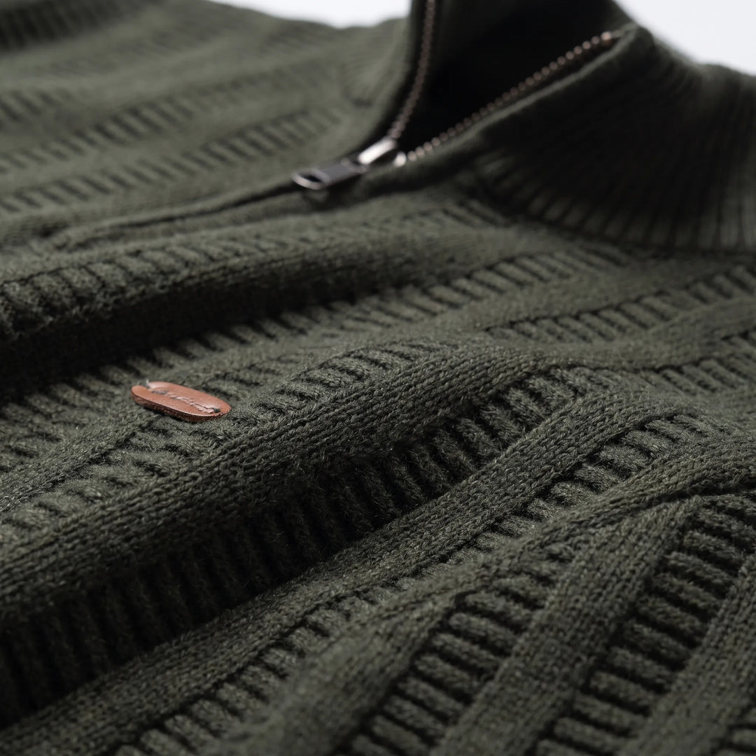 Trui heren | Half zip met hoge kraag en gebreide structuur