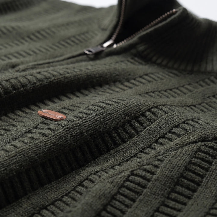 Trui heren | Half zip met hoge kraag en gebreide structuur