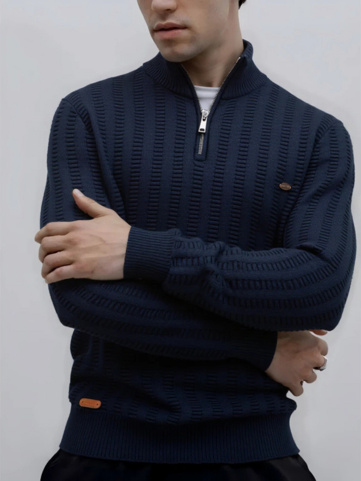 Trui heren | Half zip met hoge kraag en gebreide structuur