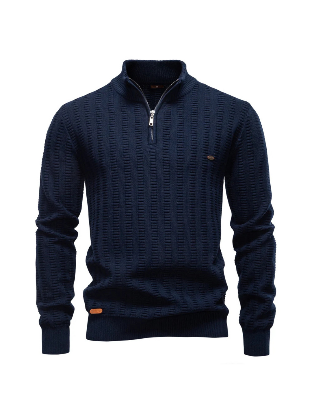 Trui heren | Half zip met hoge kraag en gebreide structuur