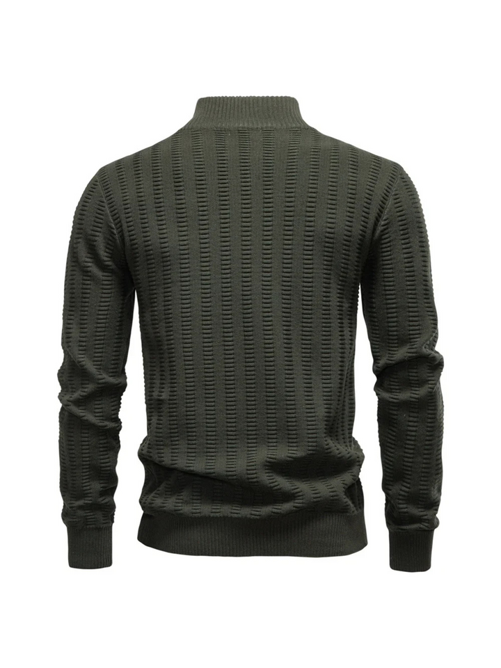 Trui heren | Half zip met hoge kraag en gebreide structuur