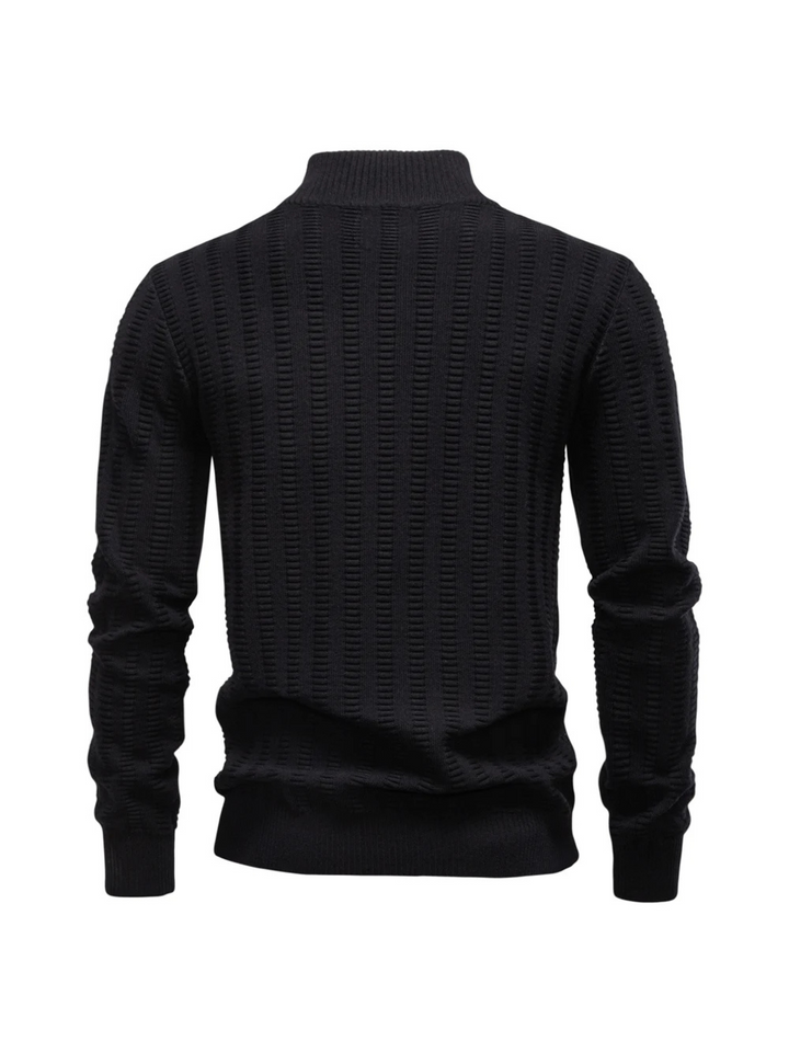 Trui heren | Half zip met hoge kraag en gebreide structuur