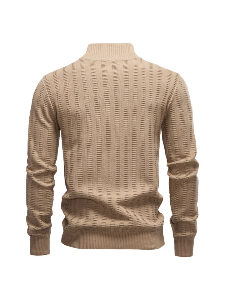Trui heren | Half zip met hoge kraag en gebreide structuur