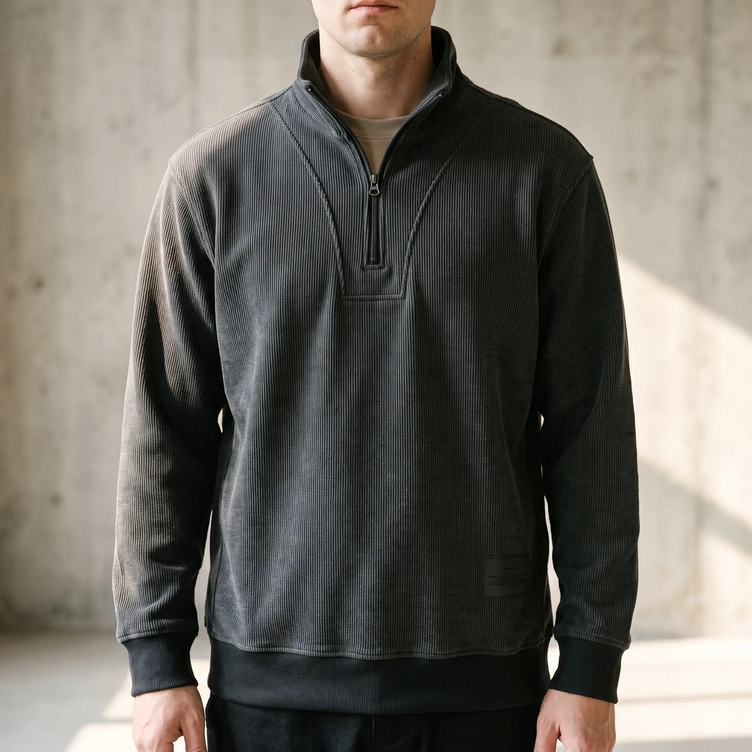 Trui heren | Half zip trui met hoge kraag en lange mouwen