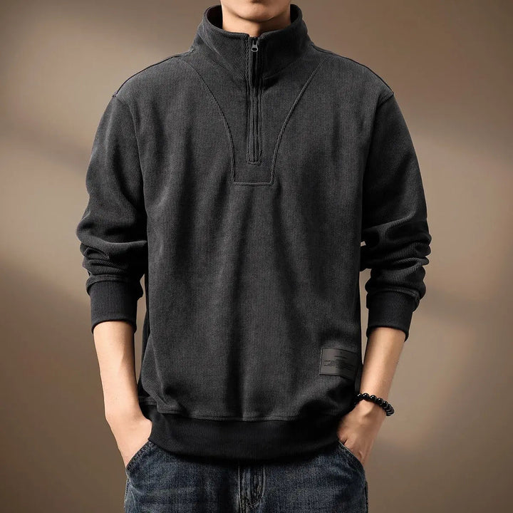 Trui heren | Half zip trui met hoge kraag en lange mouwen