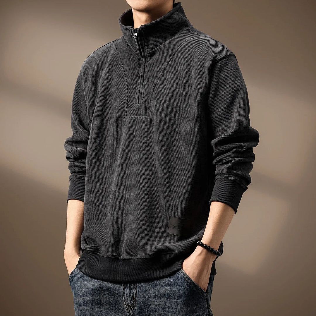 Trui heren | Half zip trui met hoge kraag en lange mouwen