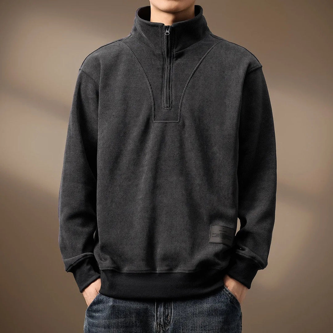 Trui heren | Half zip trui met hoge kraag en lange mouwen