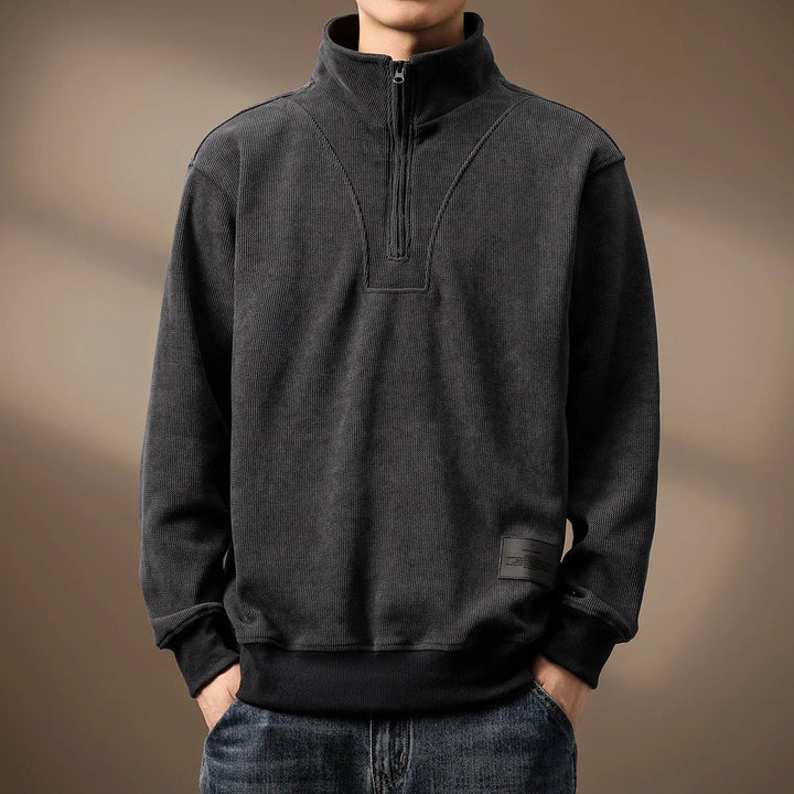 Trui heren | Half zip trui met hoge kraag en lange mouwen