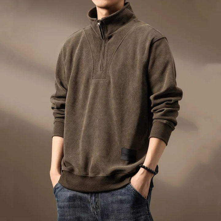 Trui heren | Half zip trui met hoge kraag en lange mouwen