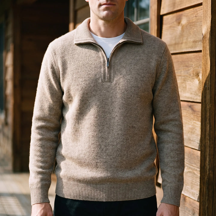 Trui heren | Wollen half zip met kraag en lange mouwen
