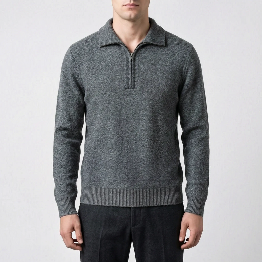 Trui heren | Wollen half zip met kraag en lange mouwen