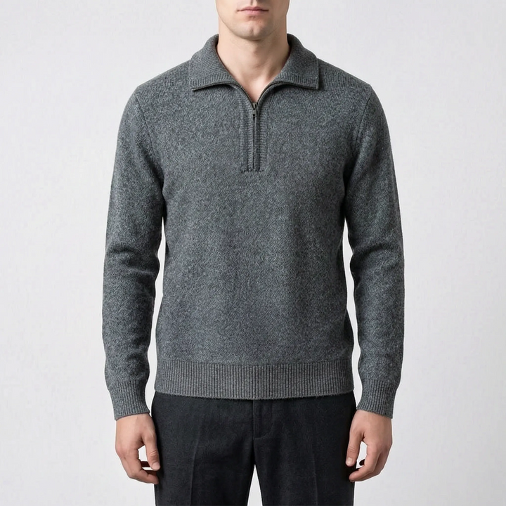 Trui heren | Wollen half zip met kraag en lange mouwen