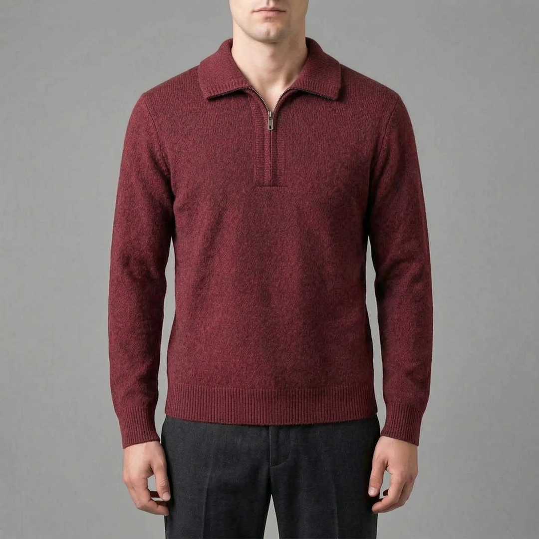 Trui heren | Wollen half zip met kraag en lange mouwen