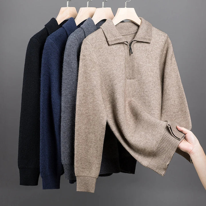 Trui heren | Wollen half zip met kraag en lange mouwen