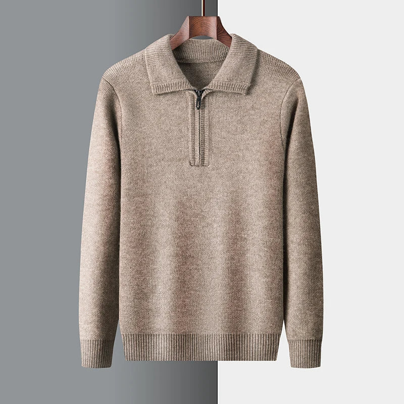 Trui heren | Wollen half zip met kraag en lange mouwen