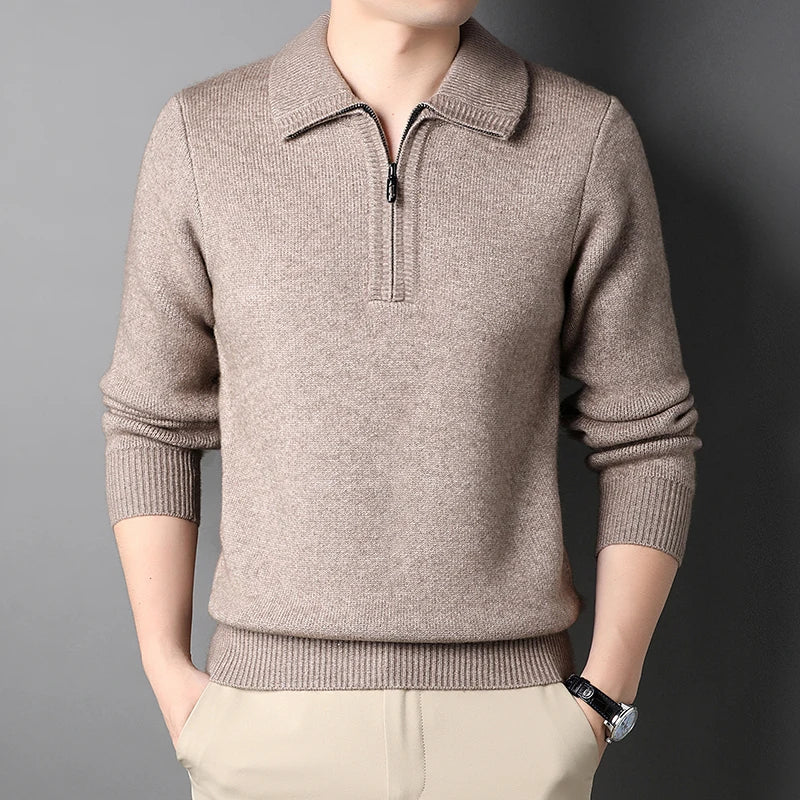 Trui heren | Wollen half zip met kraag en lange mouwen