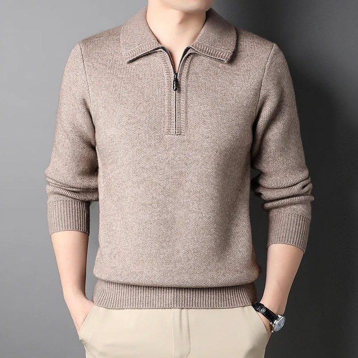 Trui heren | Wollen half zip met kraag en lange mouwen