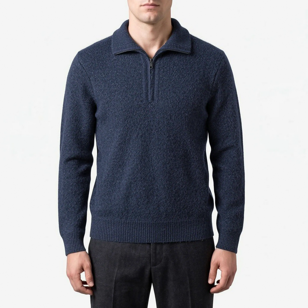 Trui heren | Wollen half zip met kraag en lange mouwen