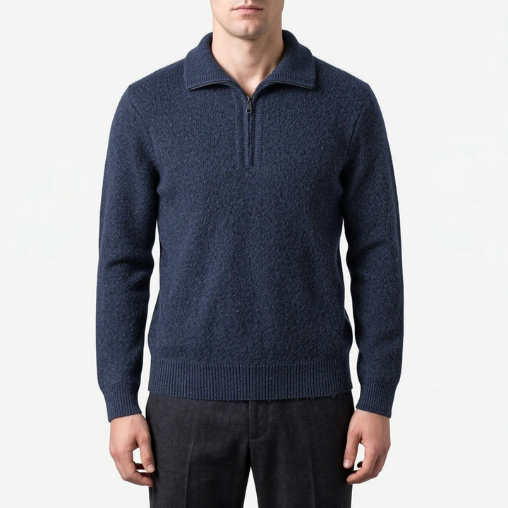 Trui heren | Wollen half zip met kraag en lange mouwen
