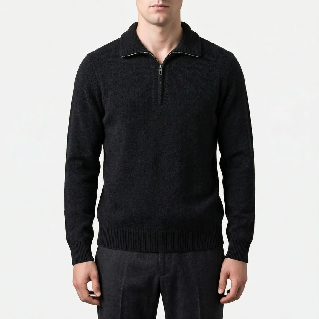 Trui heren | Wollen half zip met kraag en lange mouwen