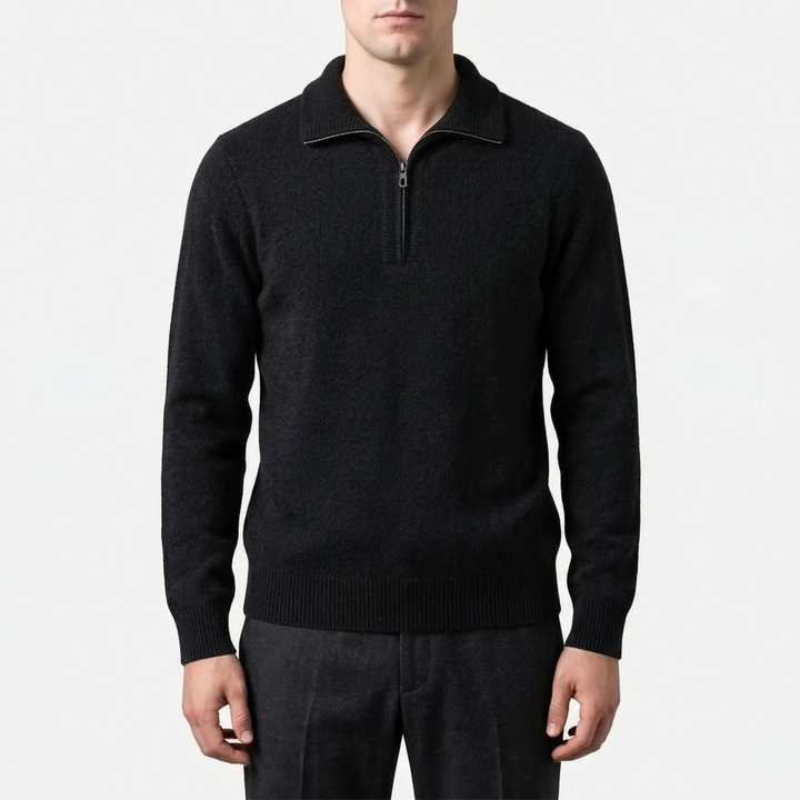 Trui heren | Wollen half zip met kraag en lange mouwen