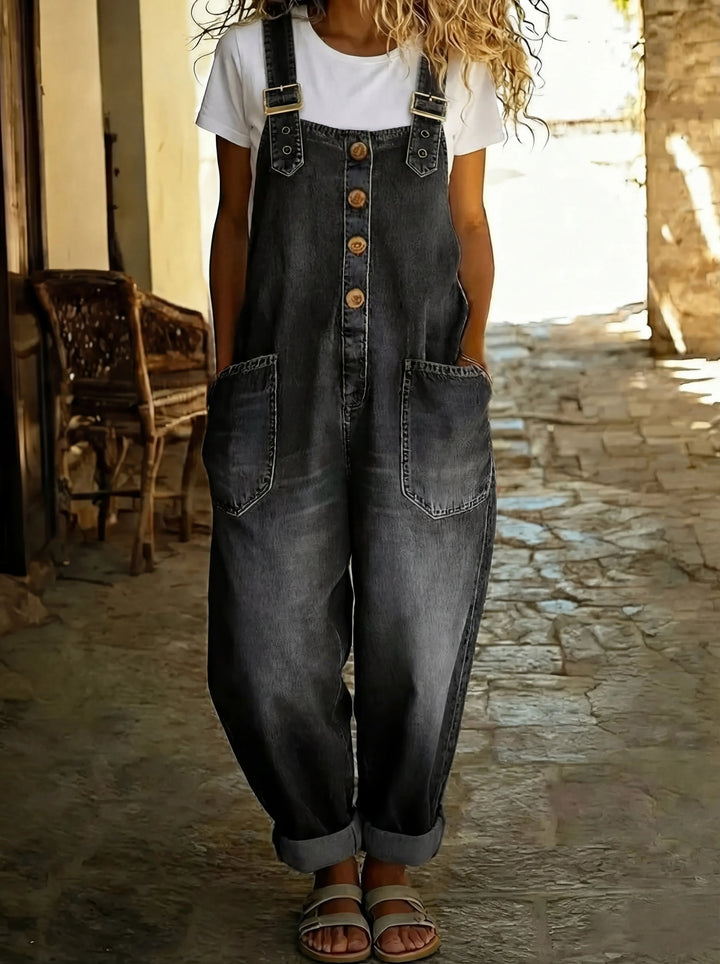 Tuinbroek dames | Denim jumpsuit met knopen en losse fit
