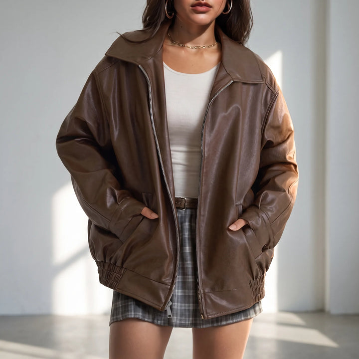 Tussenjas dames | Oversized model met rits en brede kraag