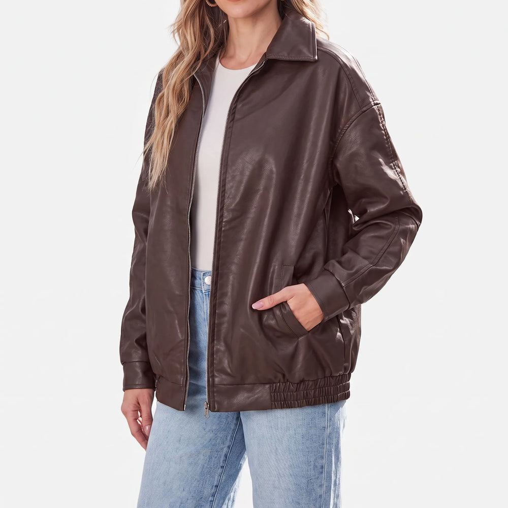 Tussenjas dames | Oversized model met rits en brede kraag