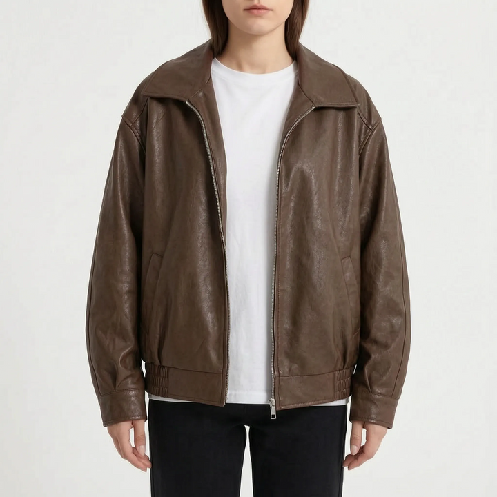Tussenjas dames | Oversized model met rits en brede kraag