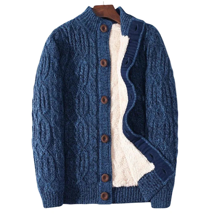 Heren kabel vest | Gebreid cardigan met knopen en teddy voering
