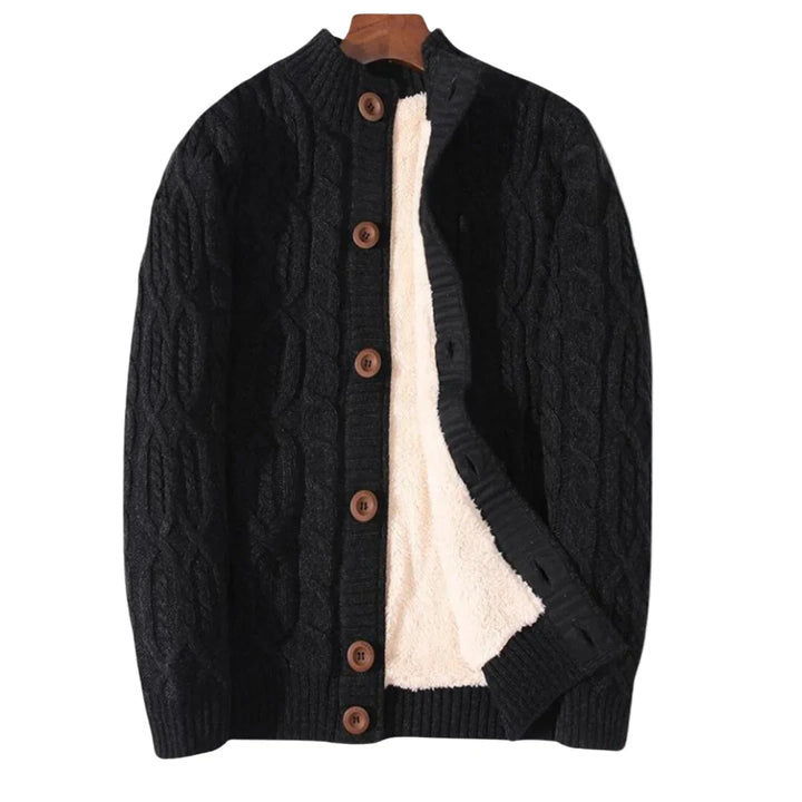 Heren kabel vest | Gebreid cardigan met knopen en teddy voering