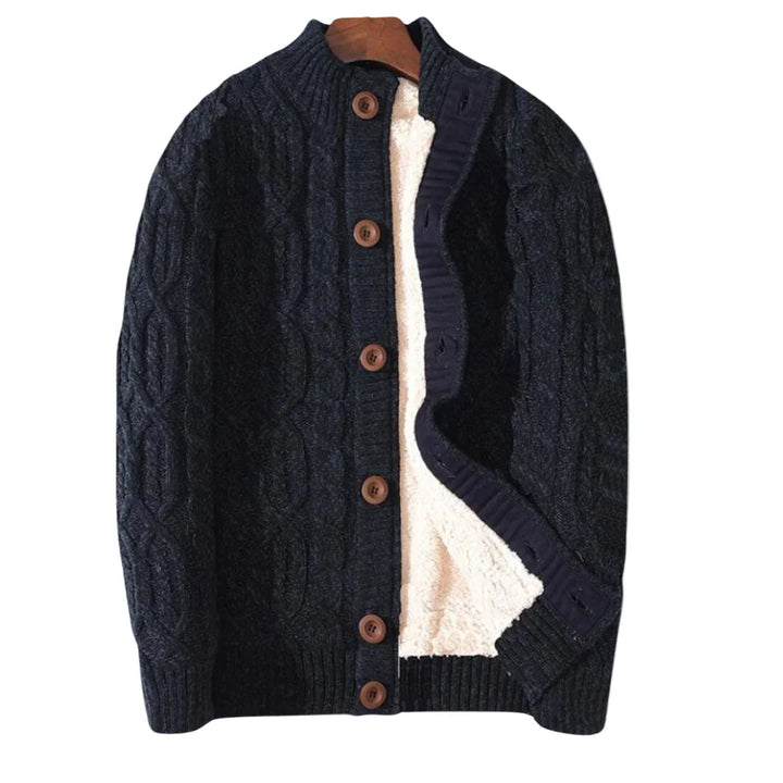 Heren kabel vest | Gebreid cardigan met knopen en teddy voering