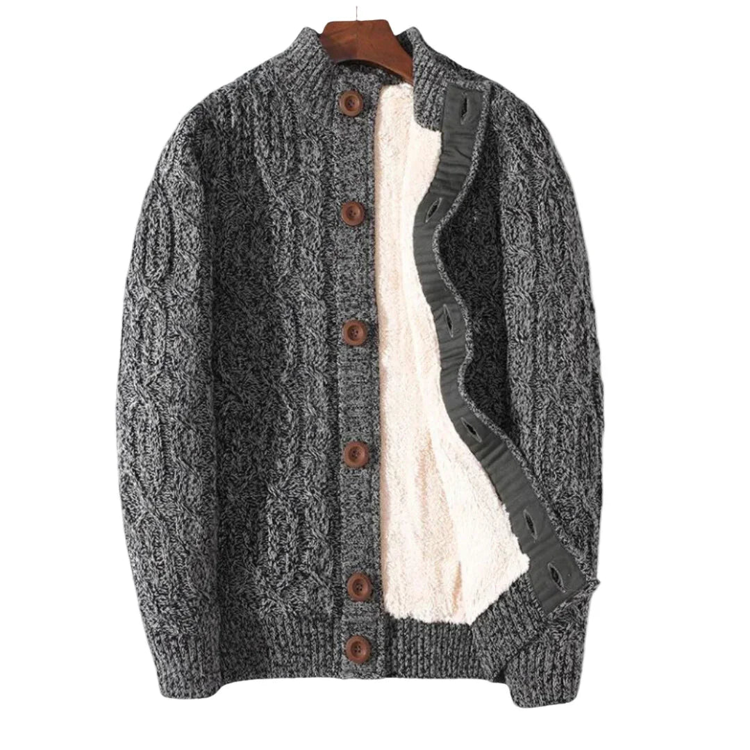 Heren kabel vest | Gebreid cardigan met knopen en teddy voering