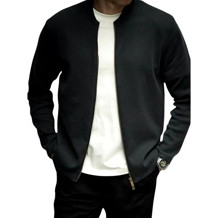 Heren zip sweater | Basic trui met rits in zwart