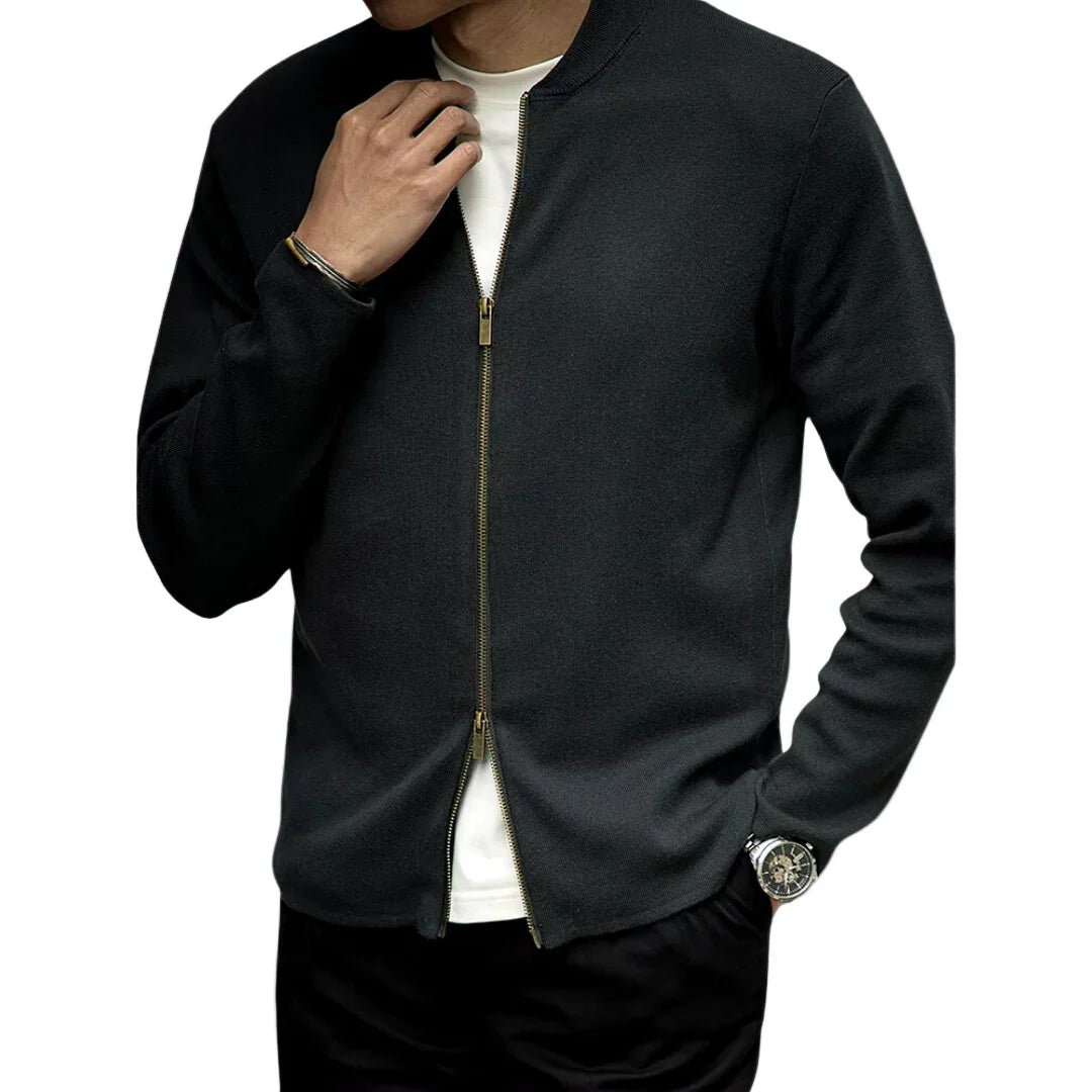 Heren zip sweater | Basic trui met rits in zwart