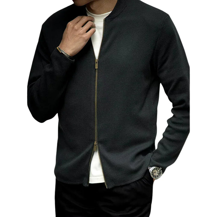 Heren zip sweater | Basic trui met rits in zwart