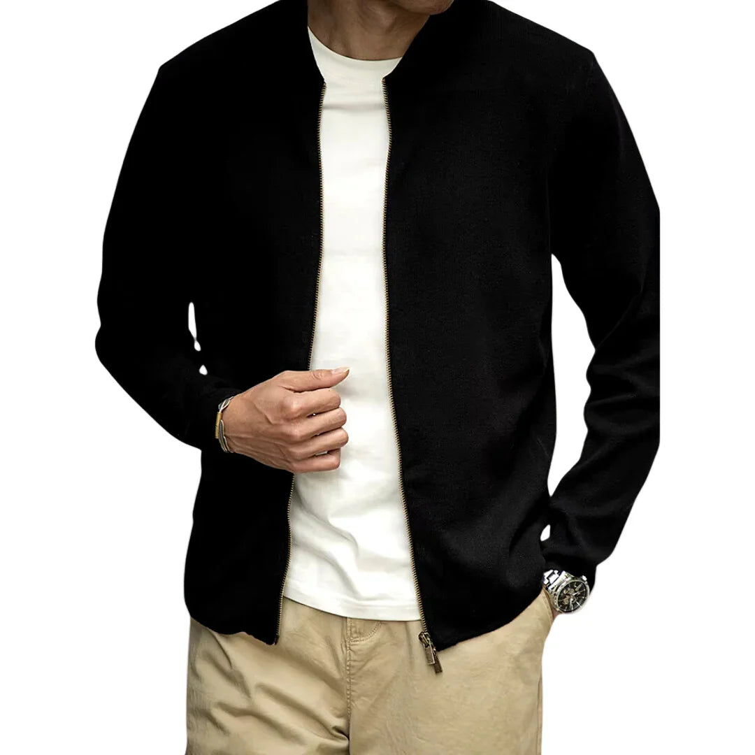 Heren zip sweater | Basic trui met rits in zwart