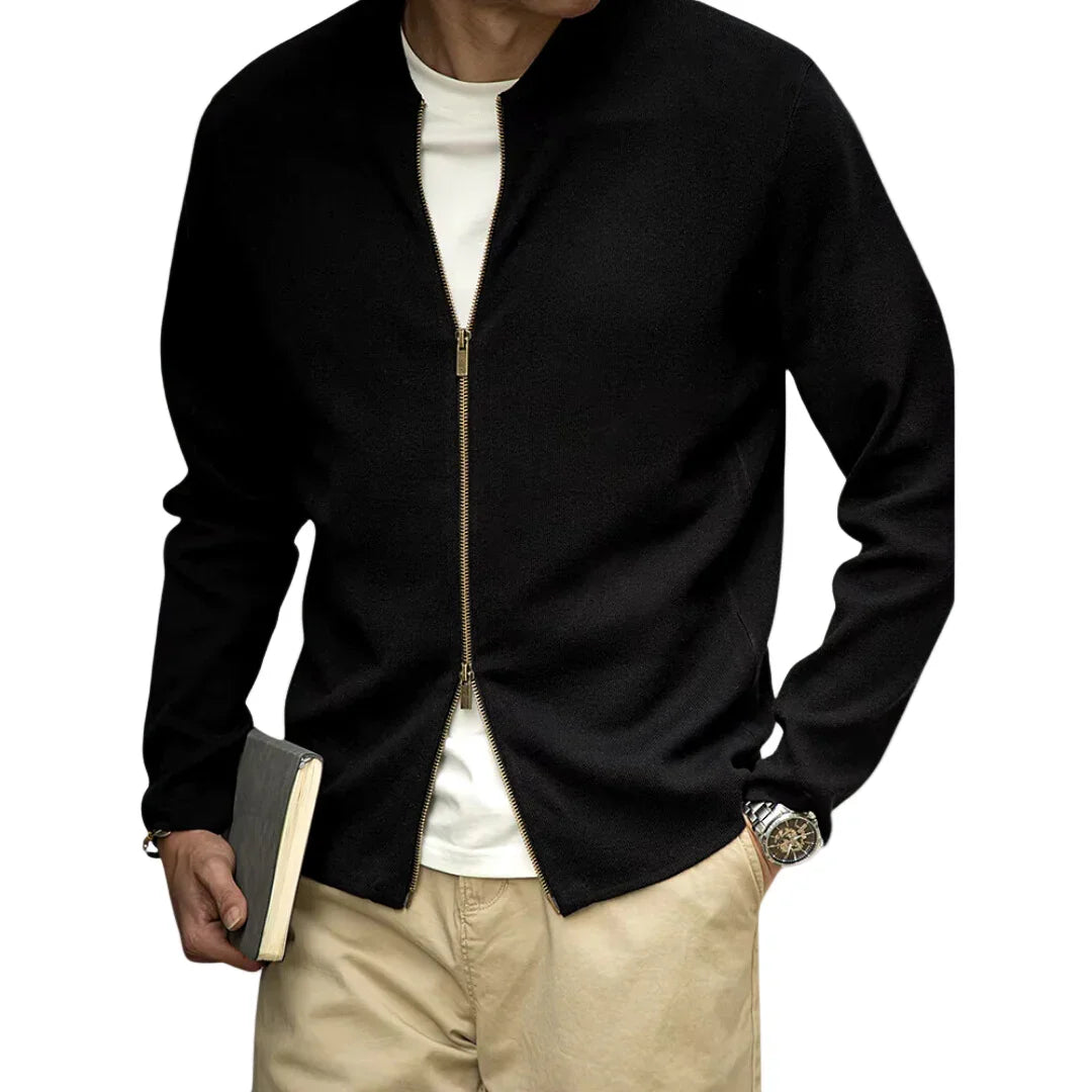 Heren zip sweater | Basic trui met rits in zwart